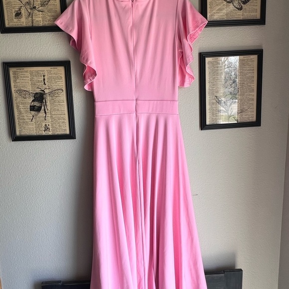 PRETTYGARDEN Pink Flowy Wrap Dress | Midi Length, V-Neck, Fit & Flare - Picture 5 of 6